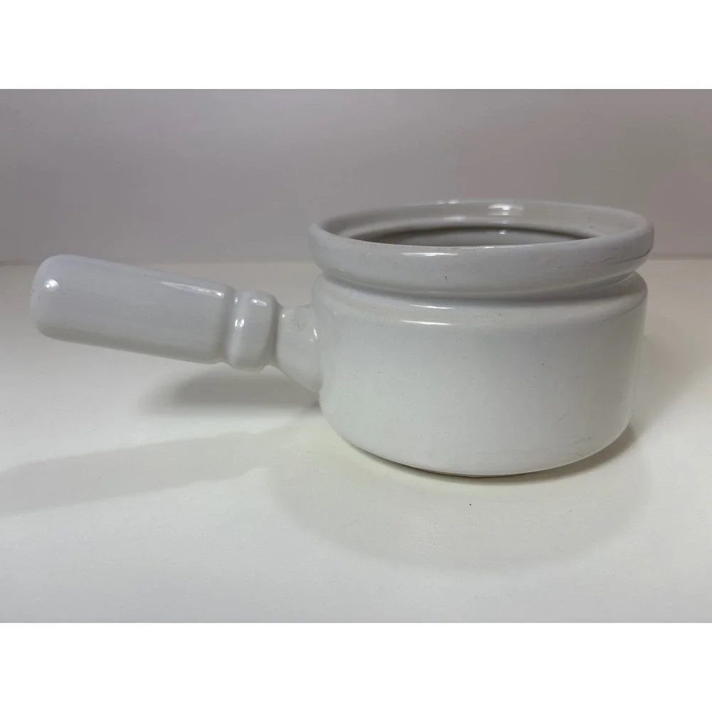 Vintage 1980s Cottagecore Soup Crock Bowl with‎ Handle Floral Ceramic White Red